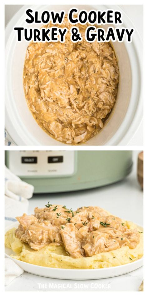 Turkey In Gravy Crock Pot, Cream Turkey Recipe, Turkey Crockpot, Slow Cook Turkey, Crockpot Thanksgiving, Cooking Thanksgiving Turkey, Turkey And Gravy, Gravy Chicken, Crockpot Foods