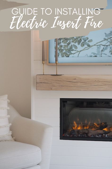 DIY: How To Build An Electric Fireplace TV Wall With Mantle Media Wall With Oak Beam, Coastal Electric Fireplace Ideas, Fireplace Tv Wall With Mantle, Tv Wall With Mantle, Electic Fireplace, Electric Fireplace Tv Wall, Build An Electric Fireplace, Fireplace Showroom, Granny Annexe