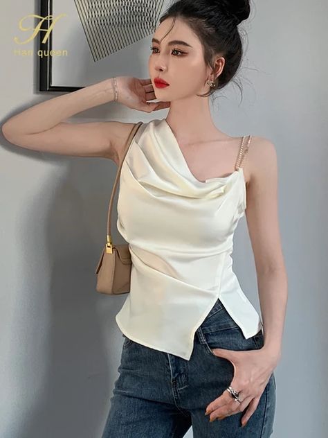 H Han Queen New Korean Chic Chain Design Chiffon Blouse Work Casual Tops Summer Blouses Simple Series Sexy Women's Vintage Shirt _ - AliExpress Mobile Simple Blouse, Casual Summer Tops, Blouse Work, Fashion Wishlist, Chain Design, Summer Blouses, Chiffon Blouse, Vintage Shirt, Trendy Hairstyles