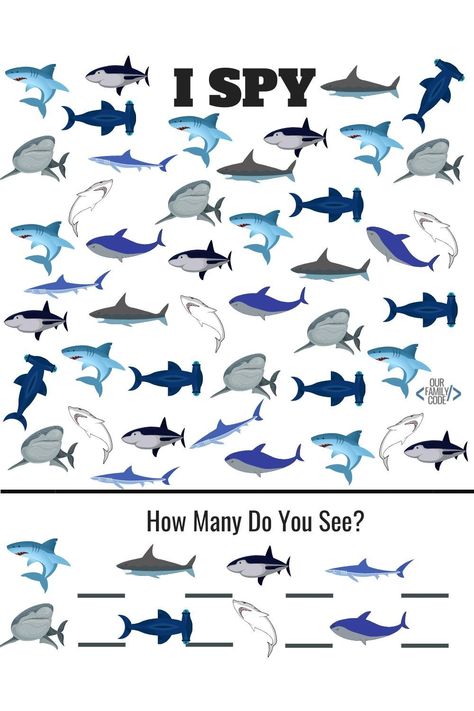 Free Shark worksheets for kids: I-Spy, Number Recognition, Letter Recognition, Less Than or Greater Than Shark Math! #homeschool #totschool #preschool #sharkweek #freekidactivities #freekidprintables #freepreschoolworksheets #summerworksheets #summerlearning #freekidworksheets Shark Games For Preschoolers, Shark Week Worksheets, Shark Week Theme Preschool, Shark Math Activities For Preschool, Shark Worksheets Preschool, Shark Kindergarten Activities, Shark Activity For Kids, Shark Stem Activities For Kids, Shark Activities For Kindergarten