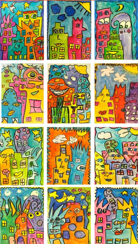 Rizzo architecture Art 2nd Grade, Kindergarten Drawing, James Rizzi, Classe D'art, Deep Space Sparkle, Kraf Kertas, 2nd Grade Art, 4th Grade Art, 5th Grade Art