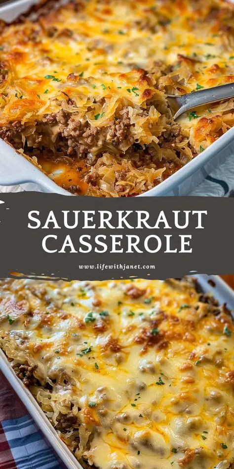 Sauerkraut Hamburger Casserole, Sauerkraut And Hamburger Recipes, Sauerkraut Keto Recipes, Recipe Using Sauerkraut, Things To Eat With Sauerkraut, Hamburger Sauerkraut Casserole, Things To Make With Sauerkraut, Sausages And Sauerkraut, Ways To Use Sauerkraut