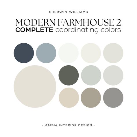 Explore the MODERN farmhouse color idea interior with SHERWIN WILLIAMS' paint color palette, offering the best coordinating color with Sea Salt for a cohesive whole house paint palette that captures timeless charm and contemporary style. These colors have been hand selected by me to create a cohesive Paint Color Scheme that work perfectly together and will give your home a designer touch. Sherwin Williams offers an extensive range of paint colors, each with its distinct undertones, which can som Krypton Sherwin Williams Coordinating Colors, Light Color Schemes For The Home, Living Room Kitchen Color Schemes, South Carolina Color Palette, Farmhouse Colours Palette, European Farmhouse Interior Design, Paint Colors For Basement Family Room, Living Room Color Scheme Ideas Farmhouse, Modern Farmhouse With Color