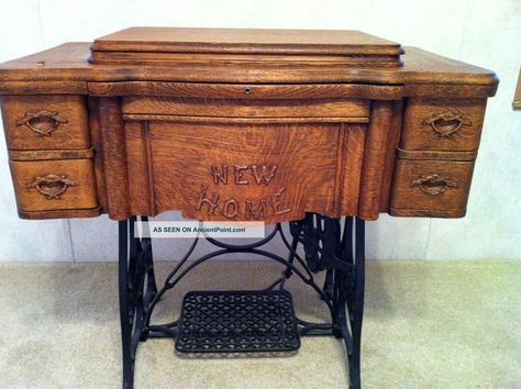 Antique New Home Treadle Sewing Machine,  1911 Sewing Machines photo Sewing Machine Repurposed, Antique Sewing Machine Table, White Rotary Sewing Machine, White Sewing Machine, Old Sewing Machine, Sewing Machine Cabinet, Sewing Machine Brands, Sewing Spaces, Sewing Machine Table