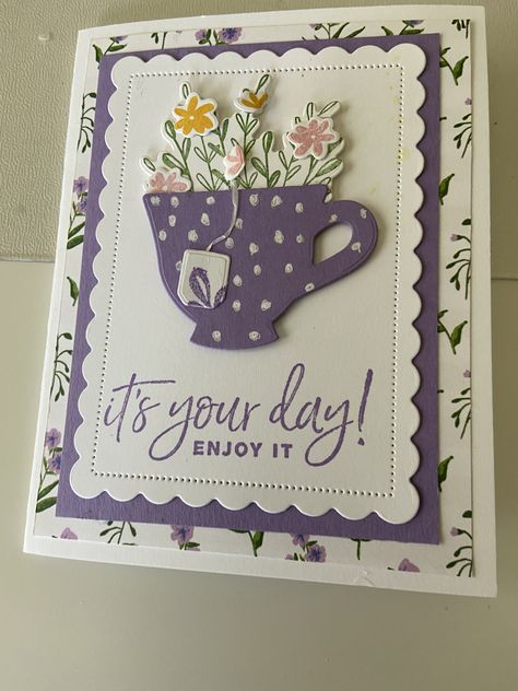 Tea Cards Ideas, Su Cup Of Tea, Cards With Tea Cups, Teacup Cards Handmade, Tea Cup Cards Ideas, Tea Cards Handmade, Tea Cup Cards Handmade, Stampin Up Tea Cup Cards, Teapot Cards