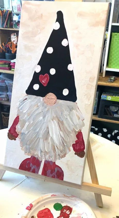 If you have been following my journey this holiday season then you are already aware of my new obsession. I LOVE gnomes. This step by step gnome painting was the first of many that I painted for gifts this year (and decorations around my home). I used acrylic paints from DecoArt (even some METALLICS) and am excited to share the steps with you. This post is sponsored by DecoArt but the ideas and opinions are my own. Supplies for Step By Step Gnome Painting and Set UpTo get started, pr… Gnome Painting, Instagram Class, Gnome Paint, Painting Step By Step, Christmas Paintings On Canvas, Holiday Painting, Easy Canvas Painting, Artist Brush, Canvas Painting Diy