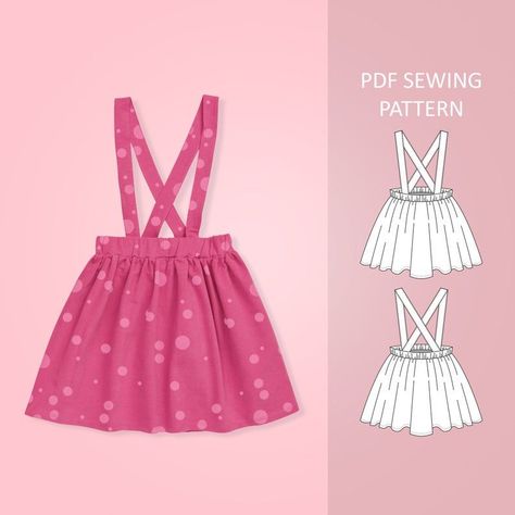 sewing patterns for baby girls Suspender Skirt Toddler, Toddler Pinafore Dress, Pinafore Sewing Pattern, Toddler Suspenders, Pinafore Dress Pattern, Toddler Patterns, Skirt Patterns, Knitted Patterns, Toddler Skirt