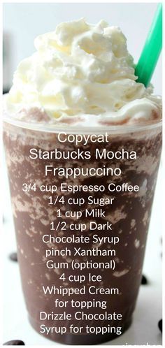 Copycat Starbucks Mocha, Starbucks Mocha Frappuccino Recipe, Mocha Frappuccino Recipe, Mocha Frappe Recipe, Starbucks Frappuccino Recipe, Best Starbucks Drinks, Starbucks Mocha, Homemade Frappuccino, Secret Starbucks Recipes