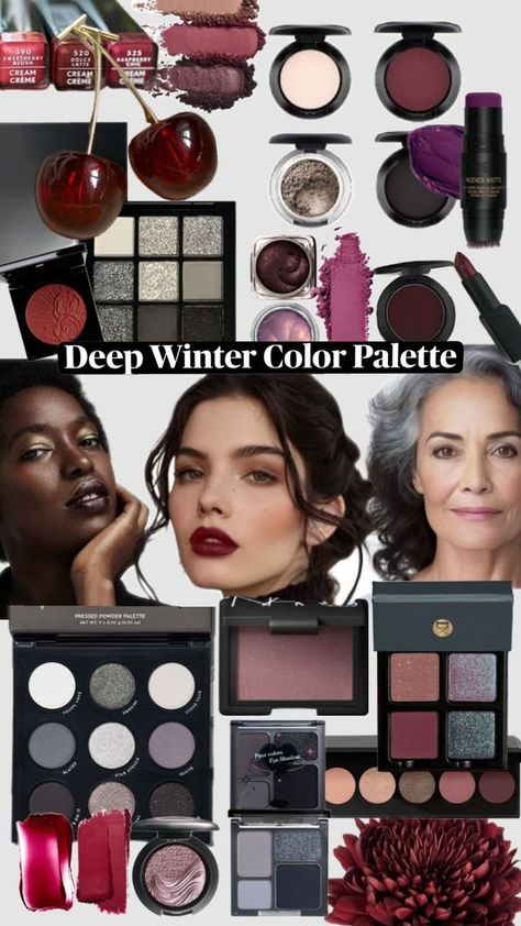 Deep Winter Color Palette, Deep Winter Palette Outfits, True Winter Makeup, Winter Skin Tone, True Winter Color Palette, Deep Winter Palette, Deep Winter Colors, Winter Color Palette, Winter Typ