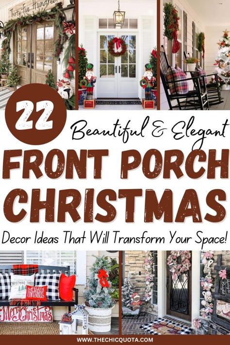 Christmas Porch Photo Shoot, Front Step Christmas Decor, Diy Wooden Christmas Decor, Christmas Tree Front Porch, Outdoor Christmas Porch Decor, Outdoor Porch Christmas Decor, Cozy Front Porch Ideas, Christmas Porch Ideas, Porch Garland