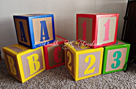 Abc Theme Birthday Party, Diy Abc Blocks, Graduation Preschool, Preschool Graduation Party, Diy Backdrop Stand, Kids Church Decor, Elementary Graduation, Kindergarten Graduation Party, Alphabet Birthday