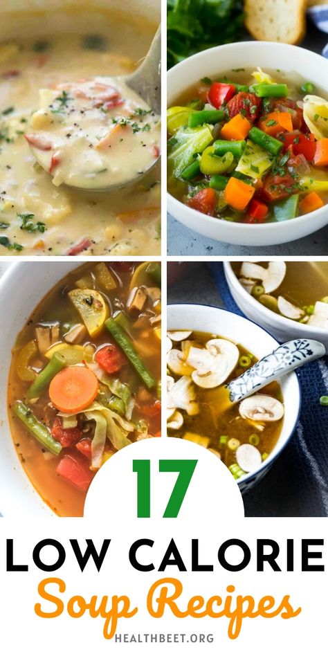 Soups can be incredibly healthy, or incredibly high in calories and fat. If you are counting calories, I found the top 17 low calorie soups that will have you licking the bowl. Soup Low Calorie, Low Calorie Soups, Low Calorie Soup Recipes, Low Calorie Soup Recipe, Low Fat Soups, Low Calorie Bread, Low Calorie Vegetables, Low Calorie Soup, Healthy Low Calorie Meals