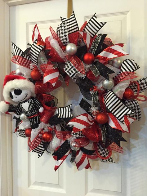 SaleJack Skellington Nightmare Before Christmas Jack | Etsy Wreath Nightmare Before Christmas, Jack Skellington Wreath, Halloween Wreaths For Front Door, Nightmare Before Christmas Wreath, Crochet Christmas Garland, Nightmare Before Christmas Tree, Nightmare Before Christmas Ornaments, Large Christmas Wreath, Nightmare Before Christmas Decorations