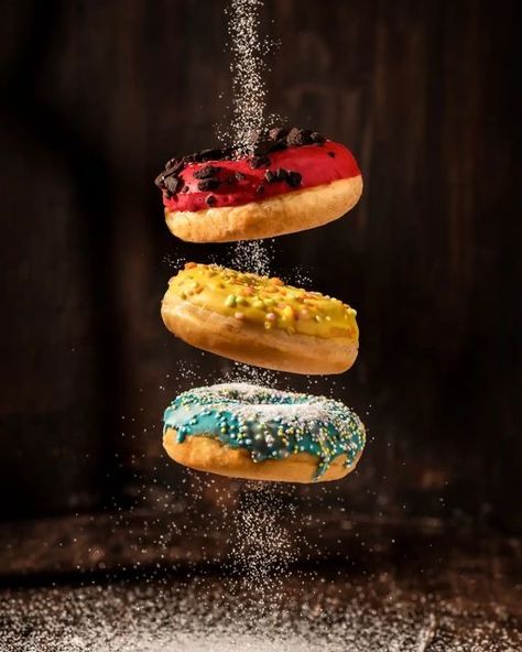 Flying Food Photography, Doughnuts Photography, Adobe Bridge, Levitation Photography, Food Art Photography, Digital Imaging, Cat Treat Recipes, Food Drink Photography, Drink Photography