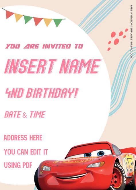 Cars Invitation Template Free Printable, Lighting Mcqueen Birthday, Mcqueen Birthday Invitation, Mcqueen Birthday, Cars Invitation, Lighting Mcqueen, Race Party, Free Invitation Templates, Car Themes