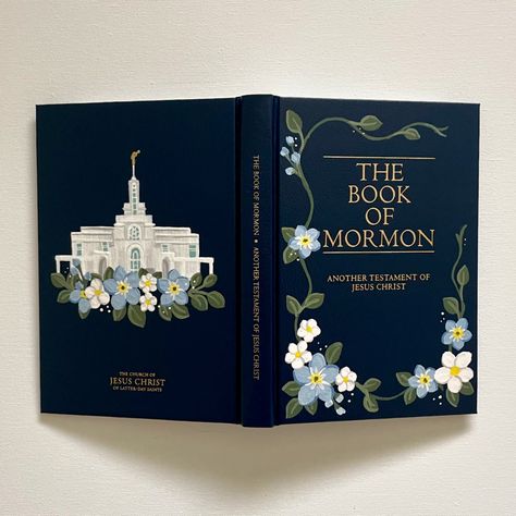 one of my favorite temples to paint!! Cute Book Of Mormon Paintings, Decorated Book Of Mormon, Painted Scriptures Book Of Mormon, Hand Painted Book Of Mormon, Painted Book Of Mormon Cover Ideas Easy, Painted Book Of Mormon Cover For Boys, Book Of Mormon Painting Ideas, Book Of Mormon Cover Art, Painting Book Of Mormon Cover