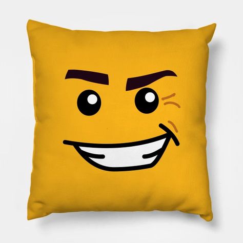 Lego Minifig Grin - Minifigure - Pillow | TeePublic Lego Bedding, Lego Bed, Wide Smile, Lego Land, Shop Lego, Lego For Kids, New Room, Neon Lighting, Club House