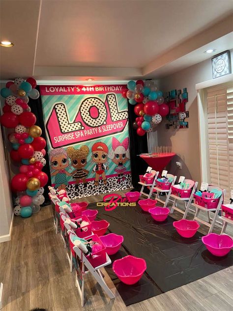 Lol Spa Party Ideas, Lol Sleepover Party Ideas, Lol Surprise Spa Party, Lol Omg Birthday Party Ideas, Lol Birthday Party Ideas Diy, Lol Doll Themed Birthday Party, Lol Suprise Party Ideas, Lol Party Ideas, Lol Party Ideas Decoration