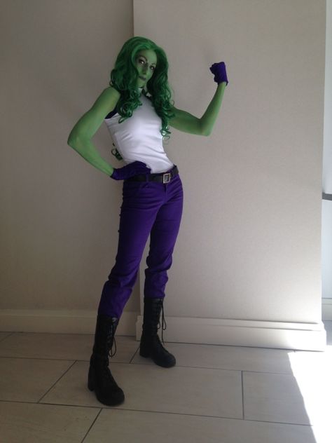 A quick shot of my She-Hulk (Marvel) I wore to DragonCon! I airbrushed my own makeup on. She Hulk Costume, Female Hulk, She Hulk Cosplay, Hulk Costume, Superhero Costumes Female, Hulk Party, Quick Halloween Costumes, Halloween Costumes For Work, Superhero Cosplay