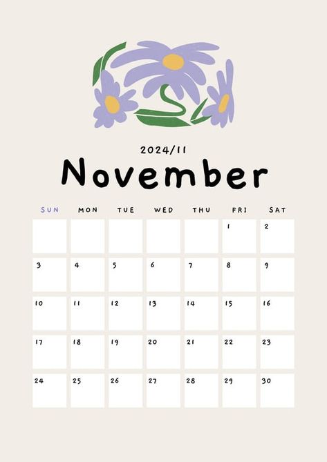 Beige Cute Playful Organic Flower Illustration 2024 Calendar A4 Document - Templates by Canva Free Printable Calendar Templates, Mini Desk Calendar, Aesthetic Planner, Calendar Design Template, January Calendar, November Calendar, Monthly Planner Template, A4 Document, Cute Calendar