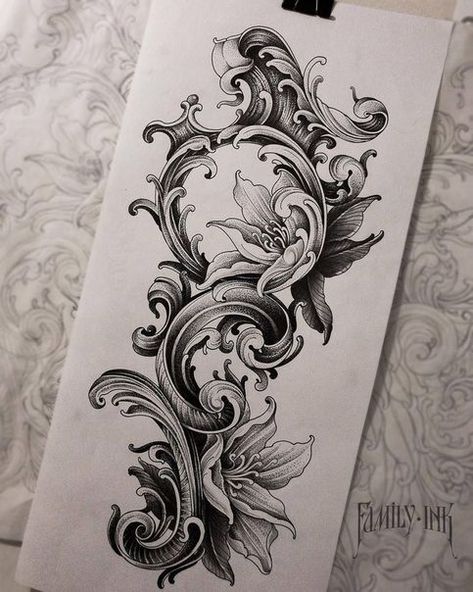 Baroque Tattoo, Scroll Tattoos, Tato Tradisional, Filigree Tattoo, Muster Tattoos, Geniale Tattoos, Tattoo Art Drawings, Tattoo Sleeve Designs, Tattoo Design Drawings