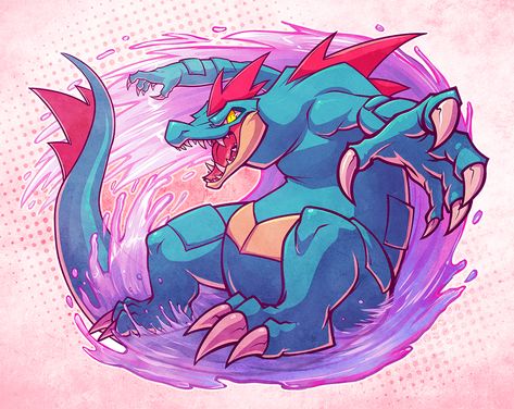 #anime #pokemon #illustration #feraligatr Feraligatr Art, Pokemon Feraligatr, Pokemon Illustration, Dance With The Devil, Arte Nerd, First Pokemon, Pokemon Teams, Pokemon Fan Art, My Pokemon