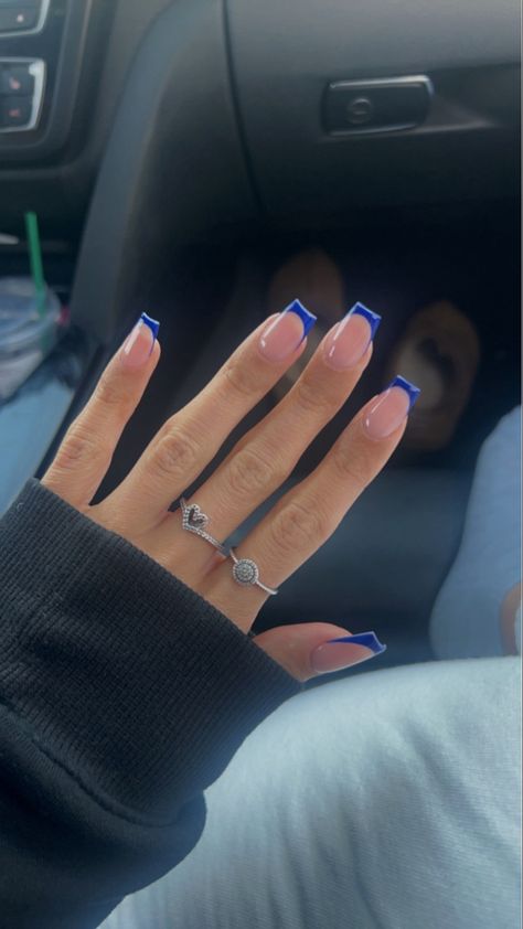 Nails | Inspo | Royal blue | Blue | French tips | French tip | Bmw | Starbucks | Uggs | Rings | Pandora rings Royal French Tip Nails, Square French Tip Acrylic Nails Blue, Royal Blue French Tips Square, Hoco Nail Ideas Royal Blue, Nails To School, Nail Inspo Blue French Tip, French Nails Blue Tips, Navy Blue French Tip Nails Coffin, Blue French Square Nails