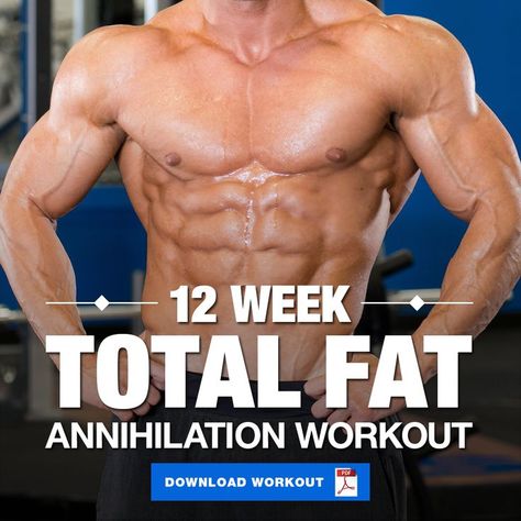 Annihilate any unwanted fat with this total fat loss workout routine. This 4 day a week workout will maximize your fat loss efforts via advanced techniques. #FatLoss #LoseFat #Workout #Cardio #BurnFat #LeanMuscle #Gym #Fitness 4 Day A Week Workout Plan Gym, Circuit Training Workouts With Weights, 12 Week Workout Plan For Men, Shred Workout Men, Fat Shredding Workout, 4 Day A Week Workout Plan, Shredded Workout Men, 800m Training Workouts, Fatloss Gym Workout Plan