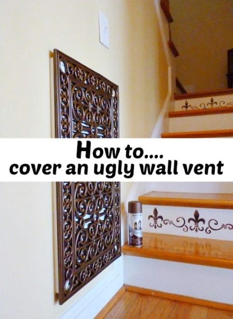 Wall Stencil Ideas, Wall Vent Covers, Cheap Doors, Wall Vents, Stencil Ideas, Doors Repurposed, Wall Stencil, Vent Covers, Stenciling