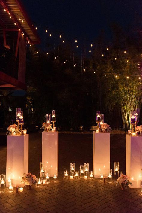 Candle Lit Proposal Night, Night Time Proposal, Outdoor Night Wedding, St Pete Wedding, Candle Lit Wedding, Night Time Wedding, String Lighting, Romantic Wedding Receptions, Outdoor Wedding Photography