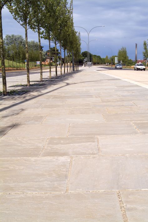 Natural Stone Paving, Paving Ideas, Stone Paving, Sandstone Paving, Commercial Landscaping, Veggie Patch, Paving Stones, Public Space, Natural Stone