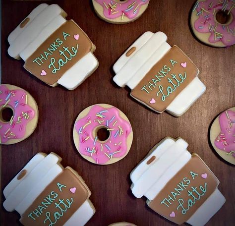 Thanks A Latte Cookies, Latte Cup Cookies Decorated, Coffee Cup Sugar Cookies, Coffee Cup Cookies Decorated, Coffee Cup Cookies, Coffee Sugar Cookies, Teacher Cookies, Latte Cookie, Message Cookies