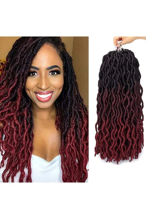 Eliza Wavy Gypsy Locs Ombre Crochet Hair 18" 8Packs/Lot Goddess Locs 100 Kanekalon Fiber Faux Locs African Roots Dreadlocs Synthetic Braiding Hair Extensions for Black Women(18",OM3T99J/530), #Ad #sponsored, Crochet Locks, Curly Faux Locs Crochet, Goddess Faux Locs, Curly Faux Locs, Braided Dreadlocks, Faux Locs Crochet, Braiding Hair Extensions, Curly Crochet Hair Styles, Wavy Hair Extensions