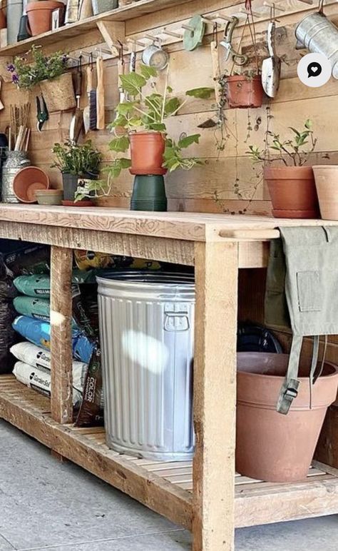 Potting Shed Organization, Garden Organization Ideas, Potting Shed Interior Ideas, Potting Station, Garden Shed Interiors, Outdoor Potting Bench, Garden Shed Ideas, Potting Benches, Shed Makeover