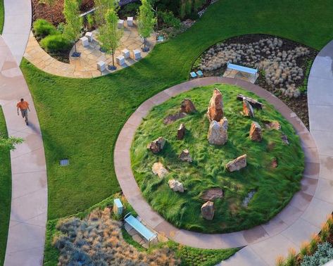 hospital healing garden | Colorado Healing Garden Design, Foundation Garden, Horticulture Therapy, Stone Staircase, Sacred Garden, Natural Swimming Ponds, Stone Steps, Custom Planters, Healing Garden