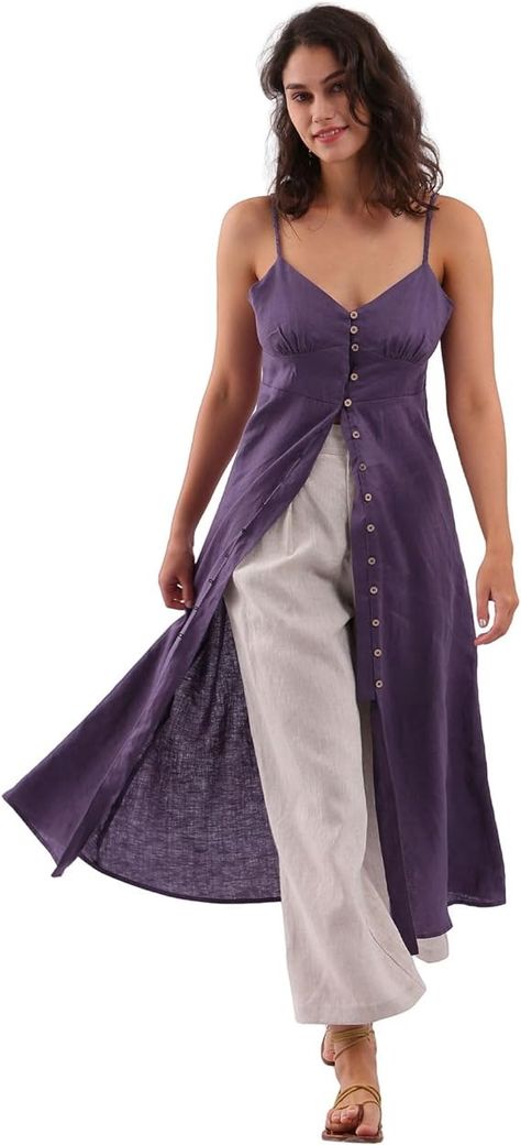 Amazon.com: Amazhiyu Womens 100% Linen Summer Spaghetti Strap Button Down Midi Dress Casual Purple, Medium : Clothing, Shoes & Jewelry Button Down Midi Dress, Spagetti Strap, Modest Outfit Ideas, Summer Spaghetti, Linen Summer, Midi Dress Casual, Outfits Ideas, Linen Dress, Modest Outfits