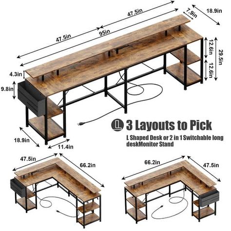 L Shaped Gaming Desk 95" Reversible Computer Desk with Power Outlet - Bed Bath & Beyond - 37828268 Custom L Shaped Desk, Diy Gaming Desk Ideas, Electronics Workbench, Custom Computer Desk, Computer Desk Plans, L Shaped Gaming Desk, L Shaped Desk With Storage, Gaming Studio, L Shaped Corner Desk