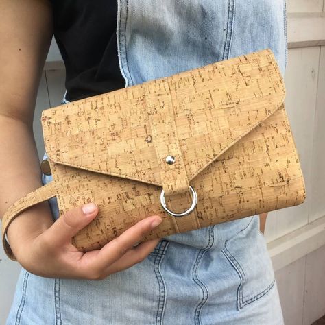 Cork Zipper Pouch, Cork Handbag Patterns, Cork Fabric Zipper Pouch, Cork Bags, Bohemian Style Bag, Cork Clutch, Shabby Chic Bags, Cork Purse, Hemp Bag