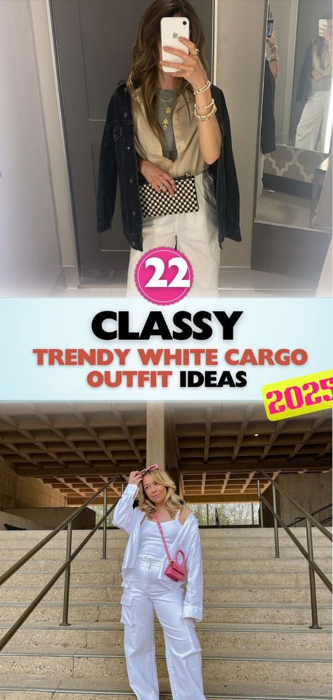 Explore the best white cargo outfit ideas for every occasion. Combine comfort with bold designs to create stunning looks that work for casual, formal, or street-style settings. Womens Cargo Pants Outfit, Cargo Pants Outfit Dressy, Cargo Outfit Ideas, Cargo Outfits Women, White Cargo Pants Outfit, Cargo Outfits, Cargo Pants Women Outfit, Cream Cargo Pants Outfit, Cream Cargo Pants