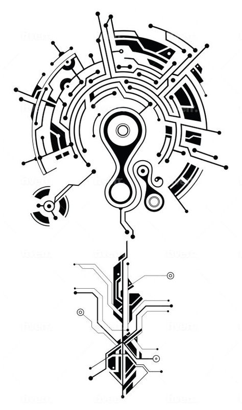 Beautiful Tribal Tattoo Technical Tattoo Ideas, Cybernetic Tattoo Design, Microchip Tattoo, Futuristic Tattoo Cyberpunk, Technical Tattoo, Graphic Tattoo Geometric, Cyberpunk Tattoo Design, Cybernetic Tattoo, Tech Tattoo Ideas