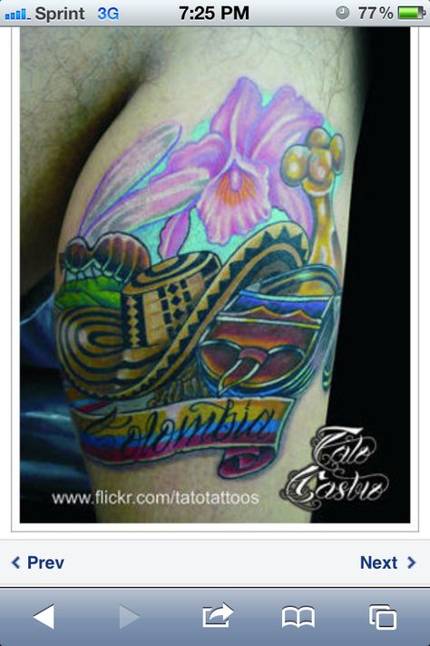 Colombia Tattoo Ideas Men, Colombian Inspired Tattoo, Colombia Inspired Tattoo, Colombian Flower Tattoo, Colombian Heritage Tattoo, Nes Tattoo, Colombian Tattoo Ideas, Colombia Tattoo Ideas, Colombian Tattoo