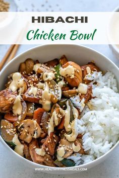 Hibachi Chicken Rice Bowls, Hibachi Rice Bowl, Chinese Chicken Bowl, Banh Mi Rice Bowl, Rice Lunch Bowls, Hibachi Chicken Bowl Recipe, Asian Protein Bowl, Hibachi Bowls Meal Prep, Meal Prep Hibachi Chicken