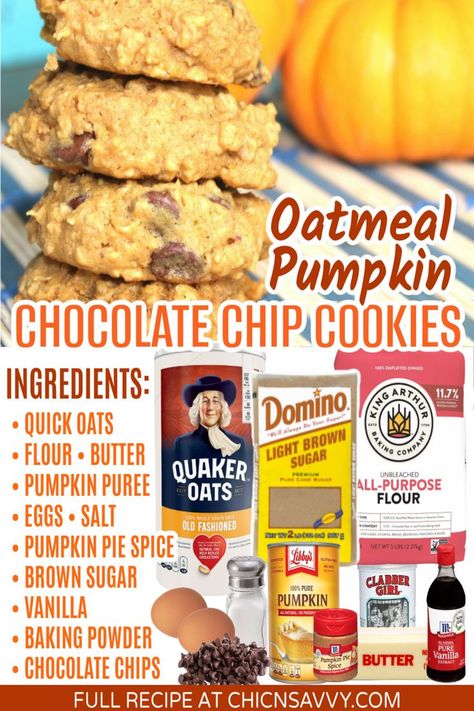 Oatmeal Pumpkin Chocolate Chip Cookies Libbys Pumpkin Chocolate Chip Cookies, Pumpkin Oatmeal Cookies Chocolate Chip, Pumpkin Puree Chocolate Chip Cookies, Oatmeal Pumpkin Chocolate Chip Cookies, Oatmeal Pumpkin Cookies, Easy Pumpkin Oatmeal, Pumpkin Oatmeal Chocolate Chip Cookies, Breastfeeding Cookies, Fall Desert