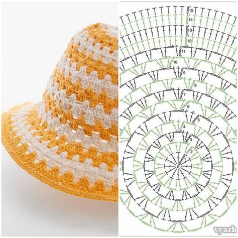 Crochet Granny Hat, Bucket Hat Knitting Pattern, Pilusos A Crochet, Crochet Patterns Hat, Crochet Sombrero, Uncinetto Zig Zag, Pola Jaring, Bonnet Crochet Pattern, Pola Topi