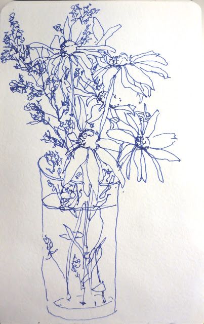 Floral Print Art, Flower Ink Art, Contour Drawing Flower, Floral Sketch Drawing, Blue Pen Art, Abstract Flower Drawing, Flower Sketching, Sketch Of Flowers, Sketch Prints