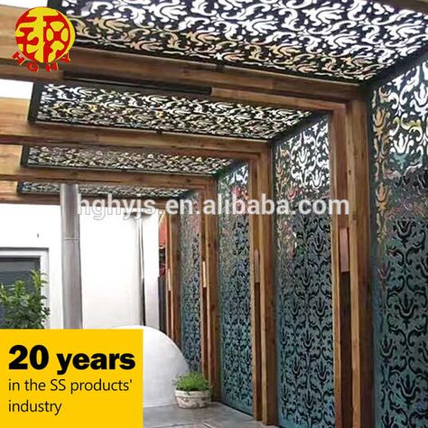 Source stainless steel hanging partition antique garden outdoor metal panels screens on m.alibaba.com Outdoor Screen Panels, Metal Garden Screens, Decorative Metal Screen, Stainless Steel Screen, Grill Gazebo, Garden Screening, Patio Wall, Wooden Pergola, Metal Screen