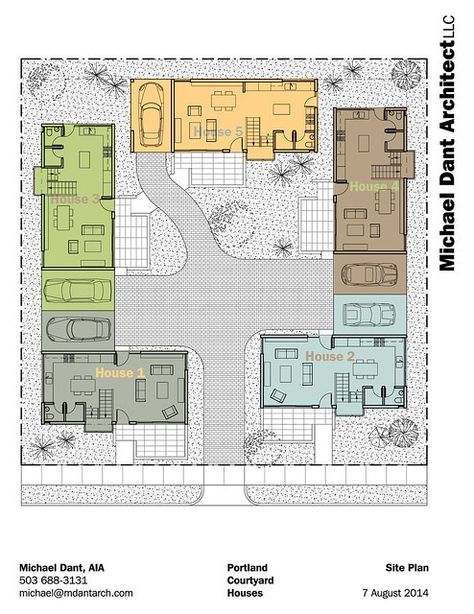 Portland Courtyard Houses | Site plan mdantarch.com/2014/08/… | Flickr Hacienda House Plans, House Plans With Courtyard, Hacienda House, U Shaped House Plans, U Shaped Houses, Modern Courtyard, Pool House Plans, Sims 4 House Plans, Courtyard House Plans