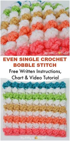 Learn how to crochet this beautiful textured stitch pattern with the free pattern and video tutorial on My Hobby is Crochet blog! Bobble Stitch Tutorial, Crochet Bobble Stitch, Crochet Stitch Pattern, Crochet Cluster Stitch, Cluster Stitch, Bobble Stitch Crochet, Different Crochet Stitches, Crochet Bobble, Beginner Knitting