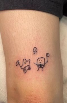 Small Goofy Tattoo, Pop Culture Tattoo Ideas, Fun Little Tattoos, Unhinged Tattoos, Funny Tattoo Designs, Doodle Tattoo Ideas, Small Silly Tattoos, Silly Little Tattoos, Silly Tattoo Ideas