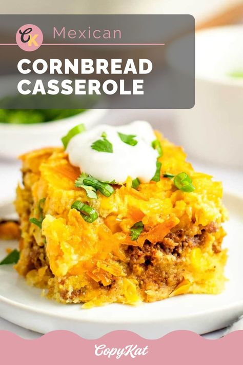 Mexican Cornbread Casserole is a family favorite meal that's loaded with south of the border flavor. It's easy to make with Jiffy cornbread mix, ground beef, cheese, and seasonings. Get the recipe and find out how to make the best Mexican Cornbread Casserole for dinner. Cornbread Tamale Casserole, Mexican Cornbread Casserole Jiffy, Mexican Cornbread Jiffy, Southern Casseroles, Nicaraguan Recipes, Mexican Cornbread Casserole Recipe, Sweet Corn Bread, Mexican Cornbread Casserole, Mexican Cornbread Recipe